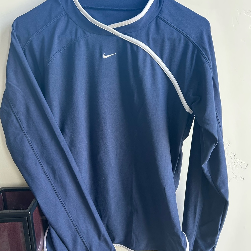 Nike Women's Long Sleeve Tee - Navy and White
